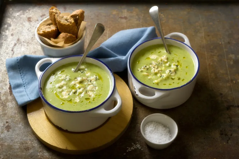 Broccoli Soup With Blue Cheese Croutons