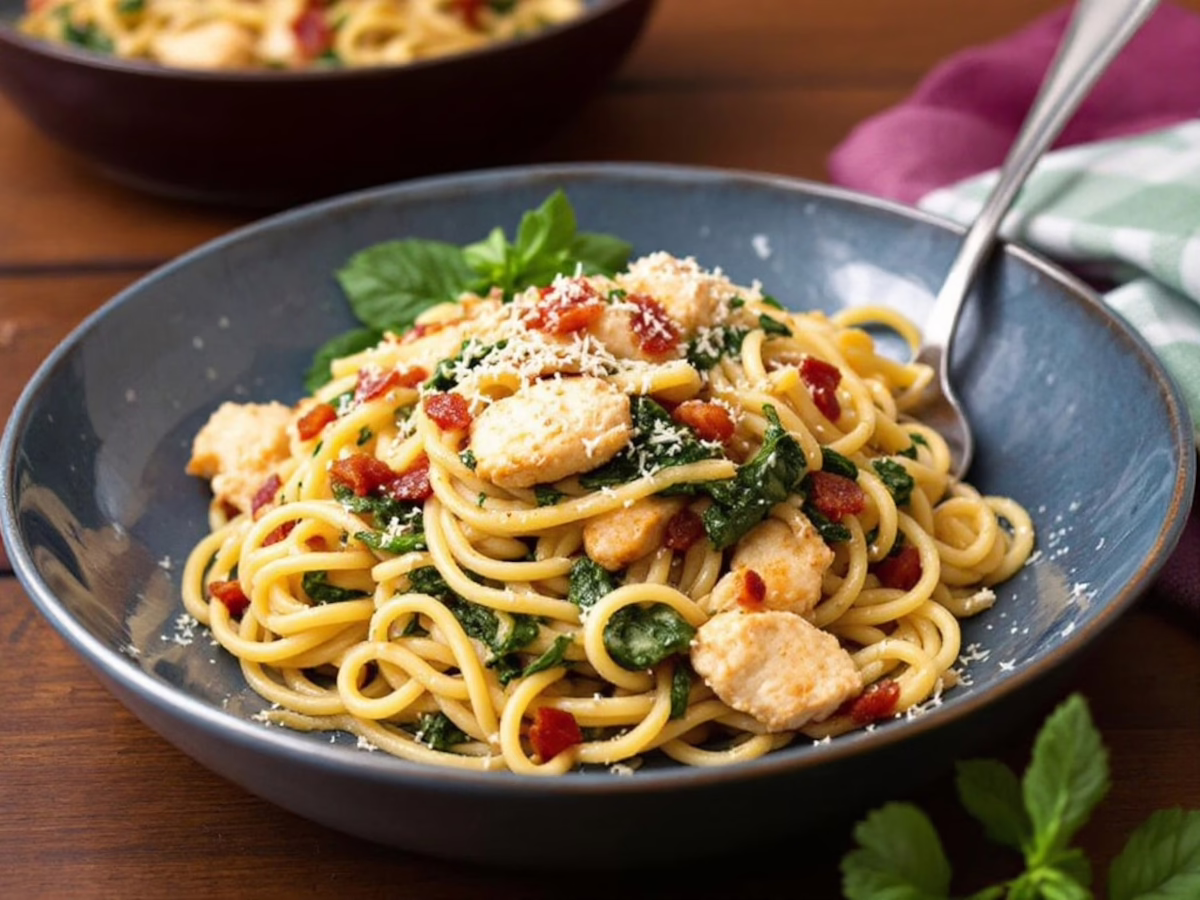 Chicken Bacon Spinach Spaghetti